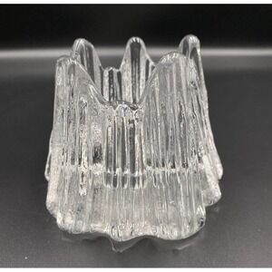Vintage Nybro Iceberg Candle Holder Volcano Sweden Crystal Glass Clear VTG 1950s